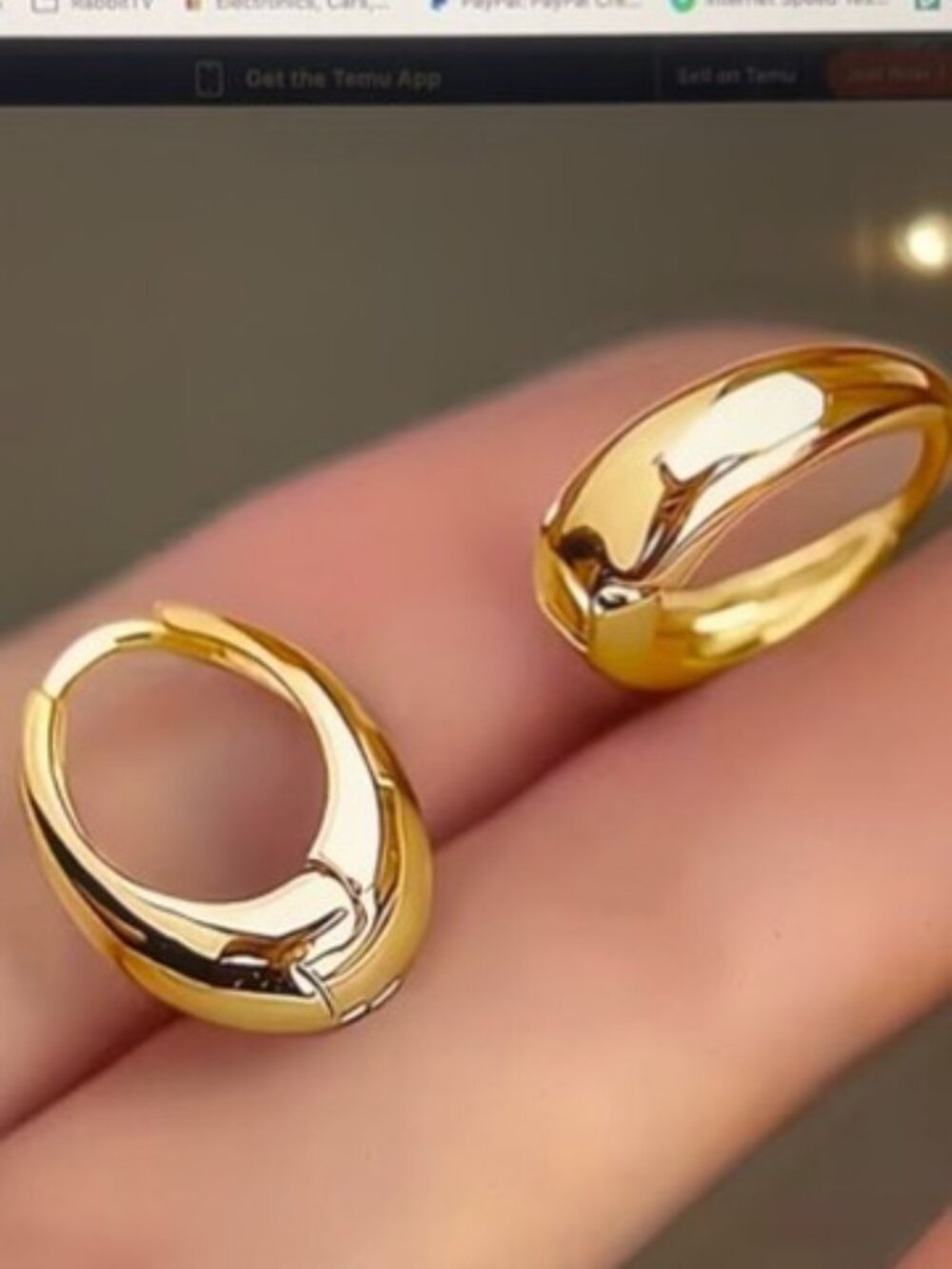 New! Hypoallergenic Golden Oval Earrings ~ Fade-Resistant ~ 1" Long